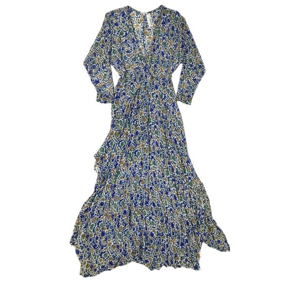 Poupette St Barth Dresses & Skirts - Poupette St Barth Floral Silk Chiffon Dress Ilona Wrap Maxi Blue Womens SZ Small